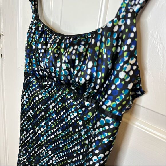 Y2K IZ Byer California Black Blue Multicolor Polka Dot Milkmaid Blouse Mermaid - Picture 2 of 8